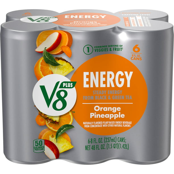 V8 +ENERGY Orange Pineapple Energy Drink, (Pack of 6)