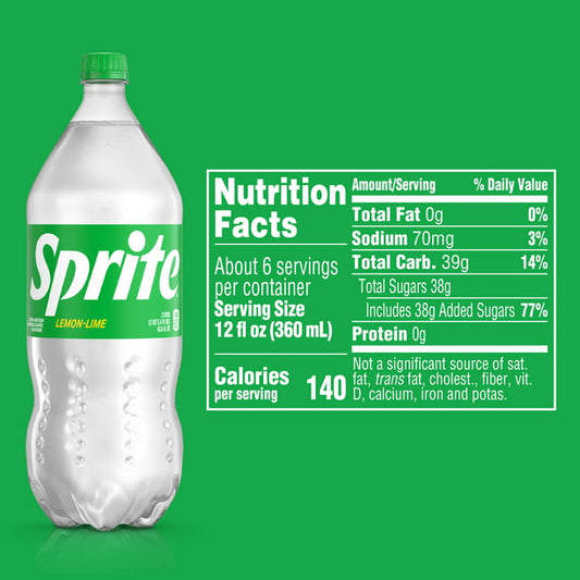 Sprite Lemon Lime Soda Pop, 2 Liter Bottle